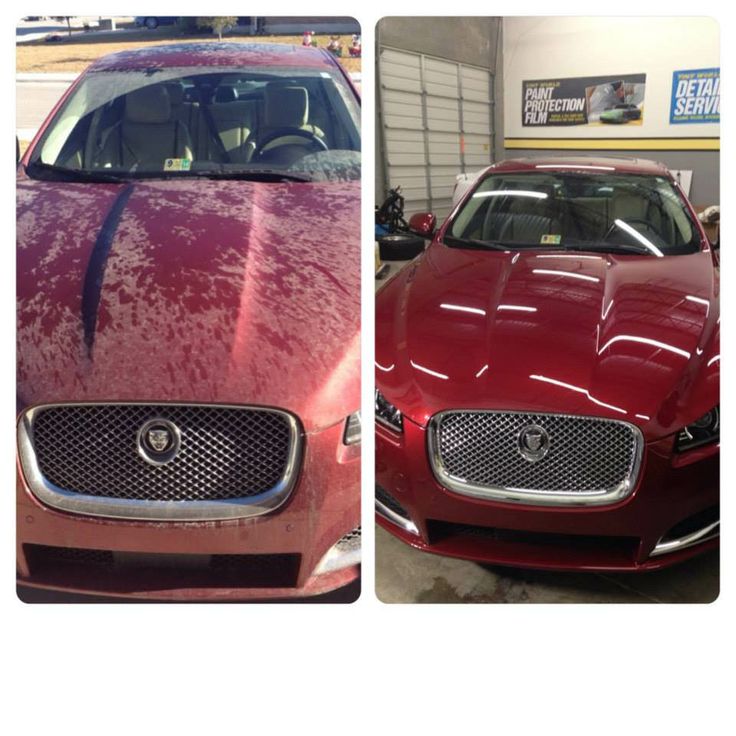 Red Jaguar before and after exterior restoration