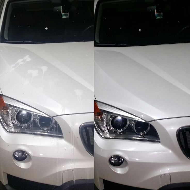 White SUV front end before and after detailing