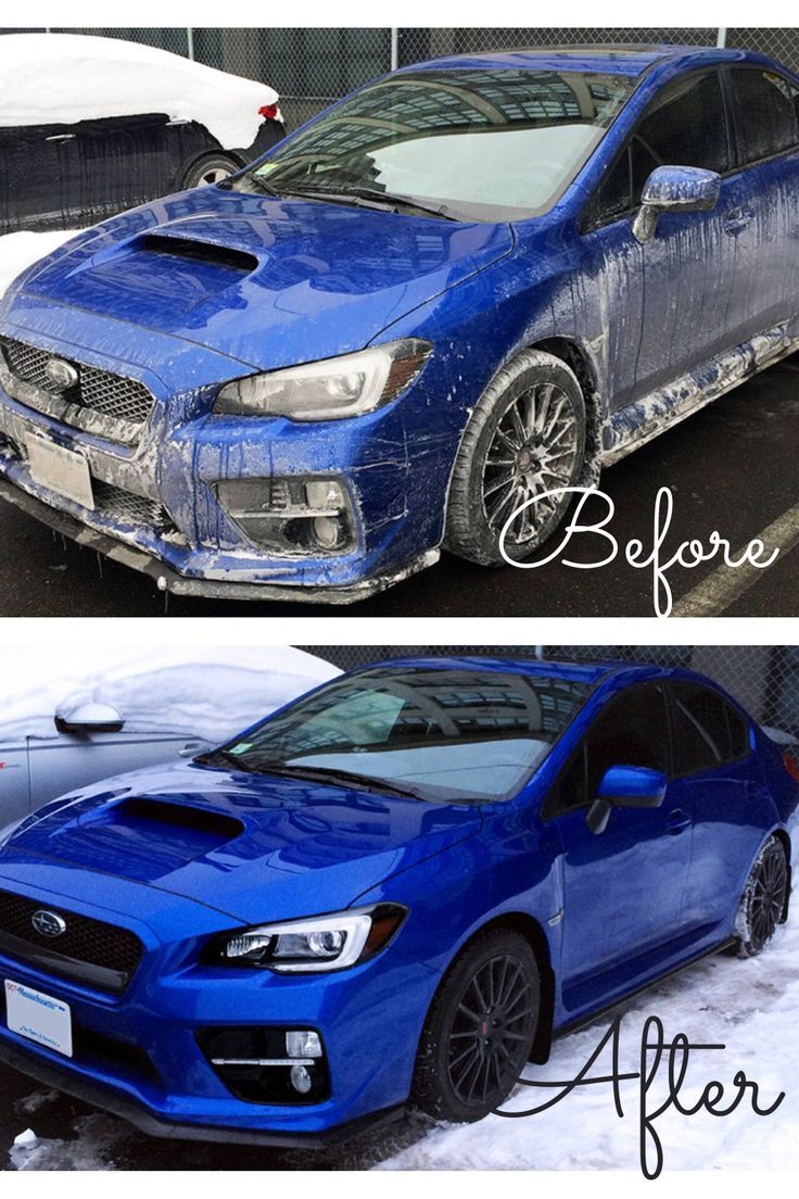 Blue Subaru before and after mobile detailing service