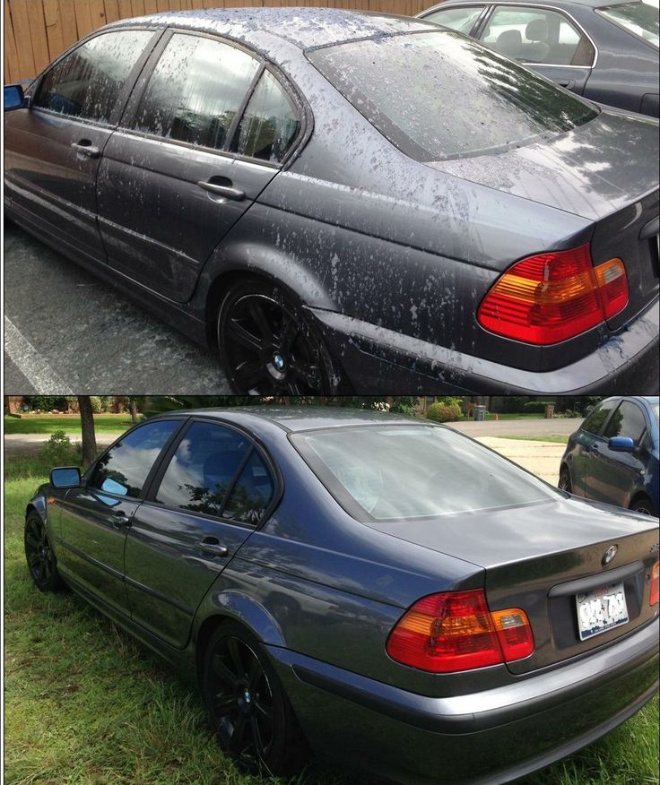 Gray BMW before and after exterior detail correction
